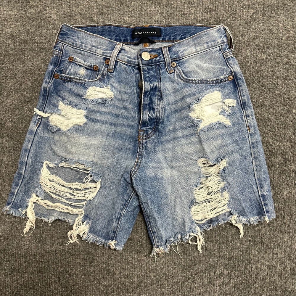 Aeropostale Shorts Womens Size 2 Blue Hemp Distressed Raw Hem High Rise Denim